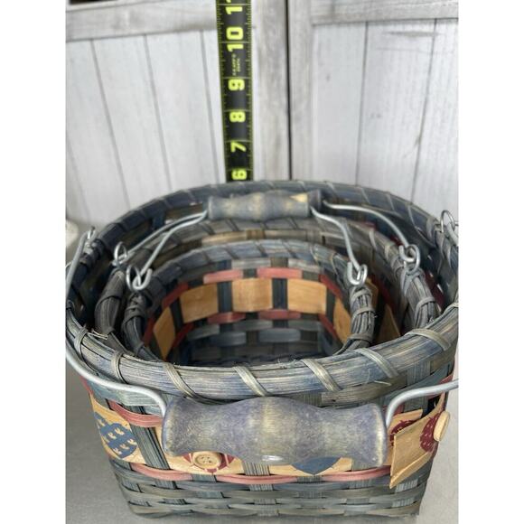 Vintage Heart Motif Wicker Basket With Handle Rustic Set Of 3 Nesting - Picture 9 of 9